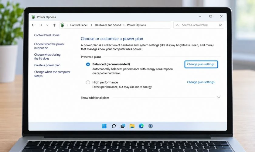 Chọn Change plan settings tại gói nguồn đang sử dụn