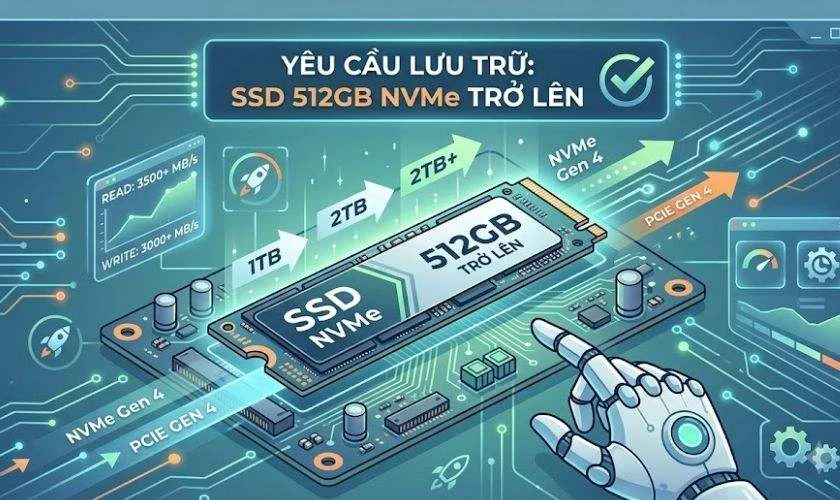 Ổ cứng: SSD 512GB chuẩn NVMe trở lên