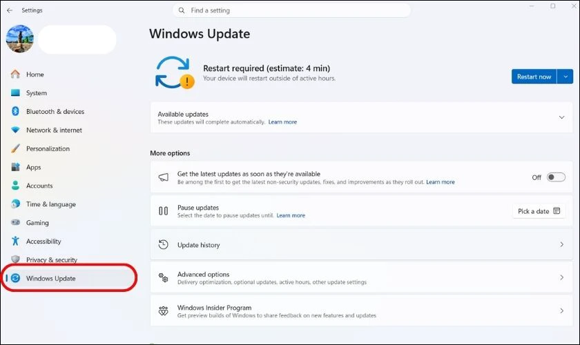 Cập nhật Windows và driver quản lý nguồn