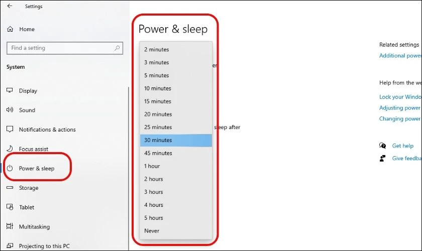 Điều chỉnh thời gian sleep trong cài đặt