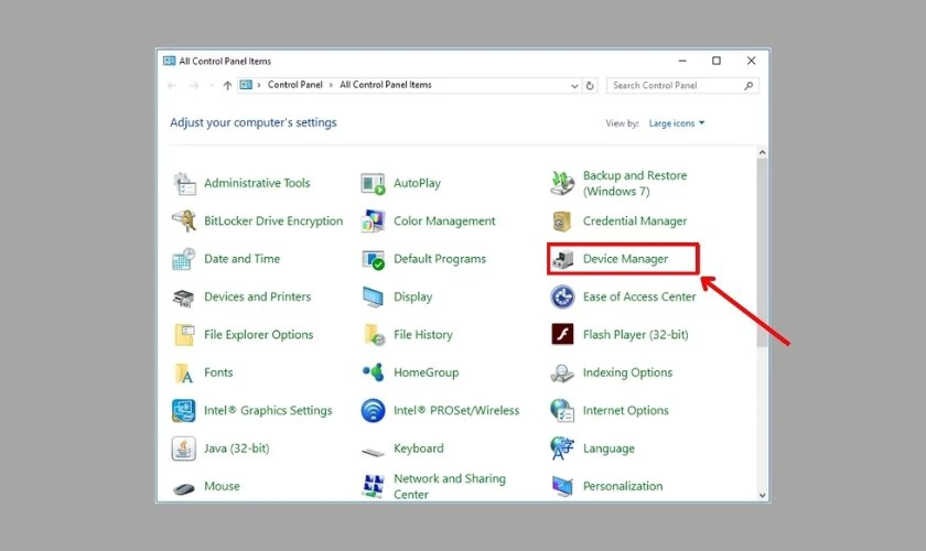 Bạn vào Control Panel, mở Device Manager