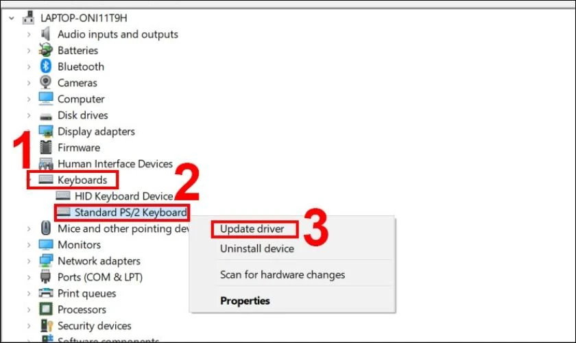 Chọn Update Driver để cập nhật driver mới về m&aacute;y t&iacute;nh của bạn