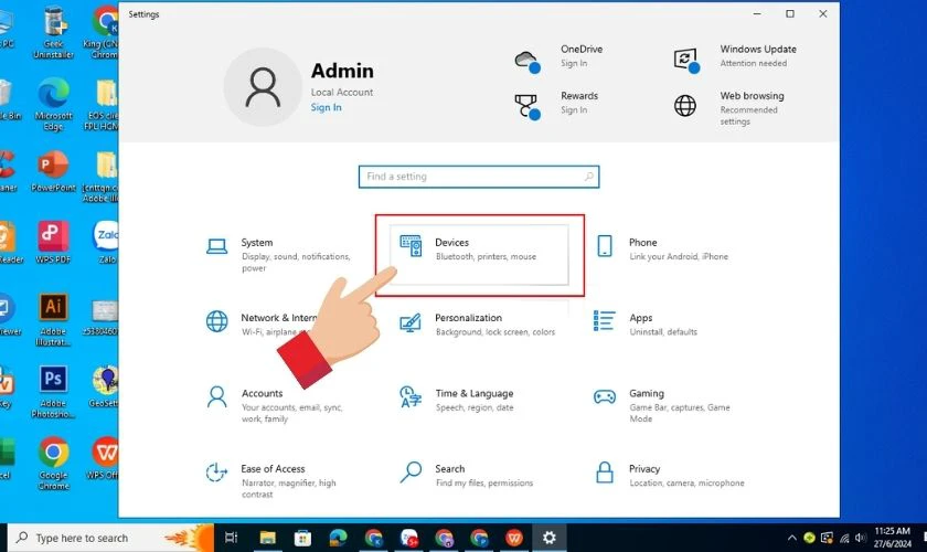 Chọn Devices để sửa lỗi laptop kh&ocirc;ng nhận b&agrave;n ph&iacute;m v&agrave; chuột