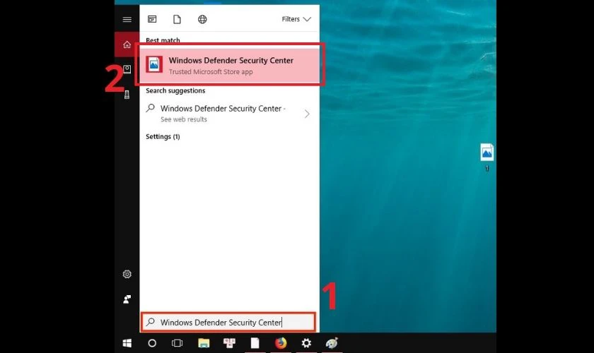 T&igrave;m kiếm Windows Defender tr&ecirc;n thanh c&ocirc;ng cụ của thiết bị
