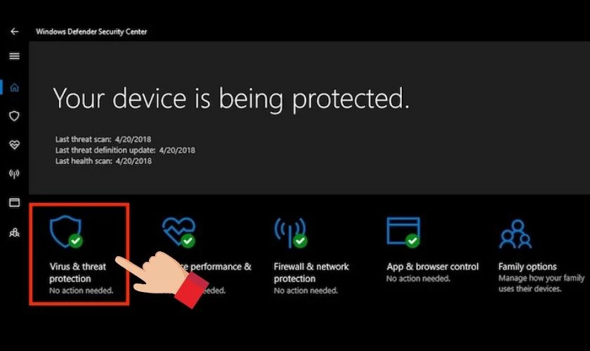 Bấm chọn tiếp v&agrave;o Virus & threat protection