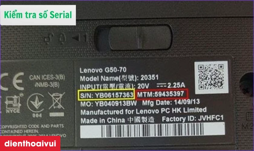 Kiểm tra số Serial m&aacute;y