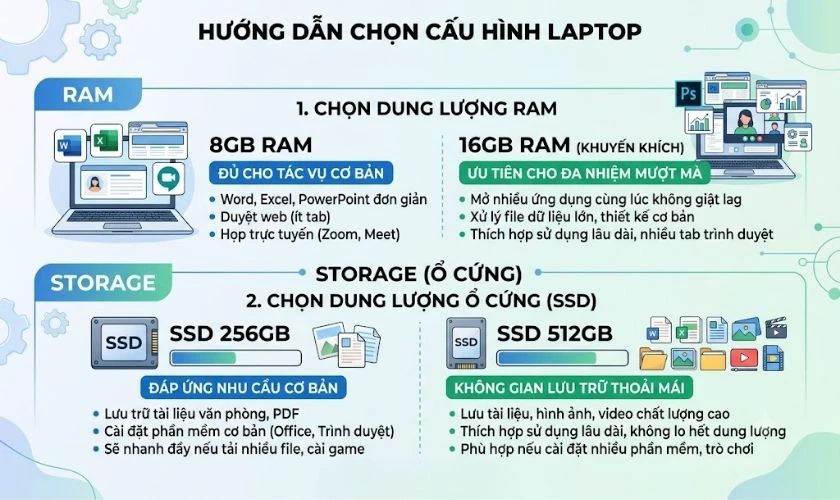 Laptop văn phòng nhỏ gọn nên chọn cấu hình nào?