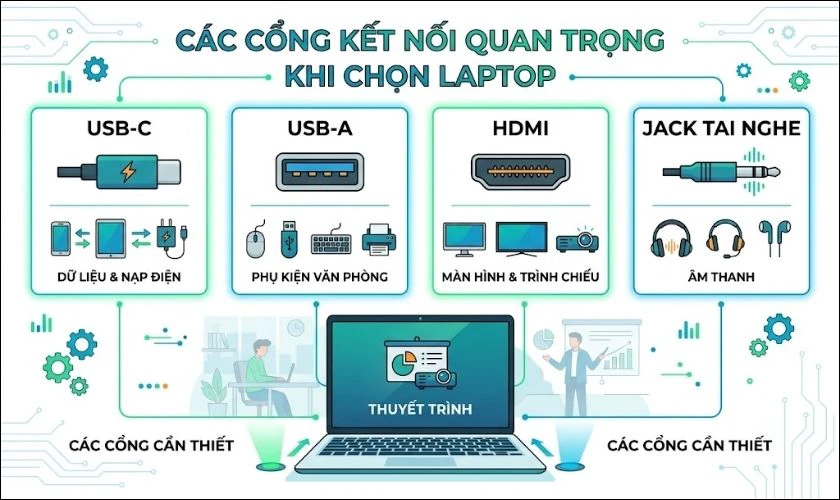 Laptop văn phòng nhỏ gọn cần cổng kết nối nào?