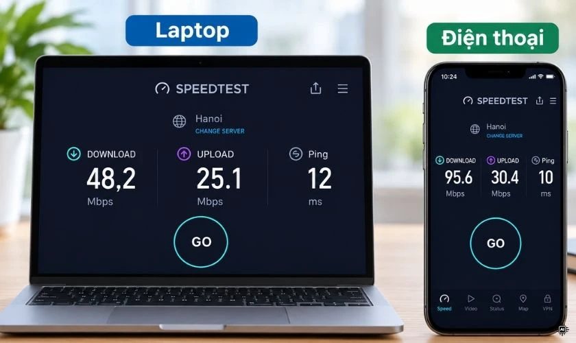 Cách kiểm tra tốc độ mạng trên laptop và điện thoại