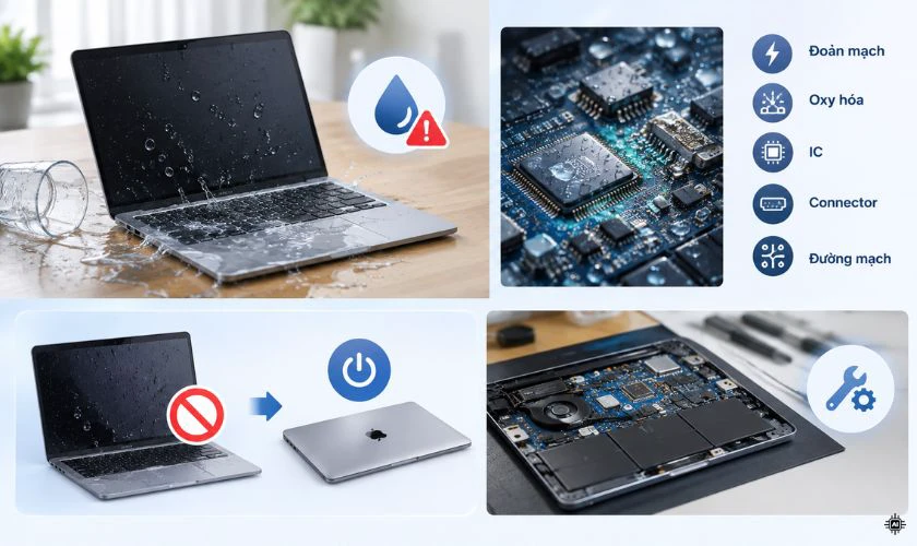 Laptop vào nước có làm hỏng main không?
