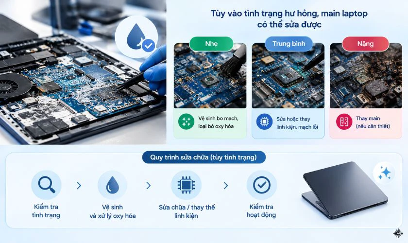 Main laptop bị vào nước có sửa được không?
