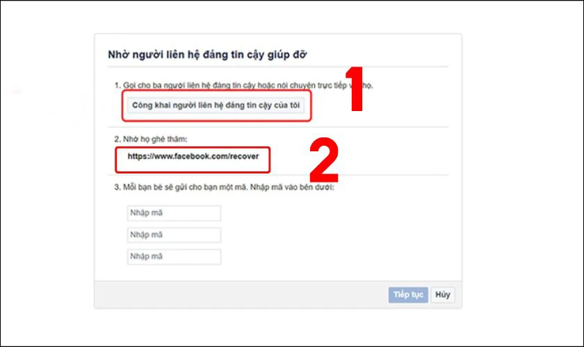 Sử dụng li&ecirc;n hệ tin cậy lấy lại mật khẩu Facebook khi mất số điện thoại v&agrave; email bước 4