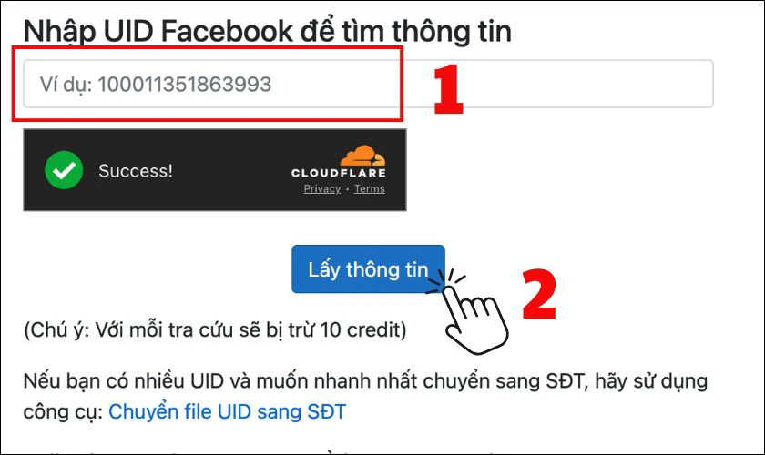 Lấy số điện thoại từ UID Facebook