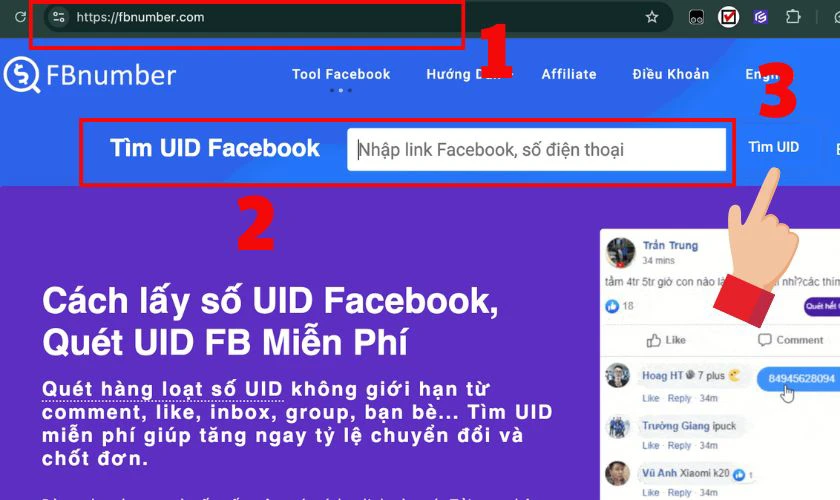 Cách lấy UID Facebook miễn phí bằng FBnumber