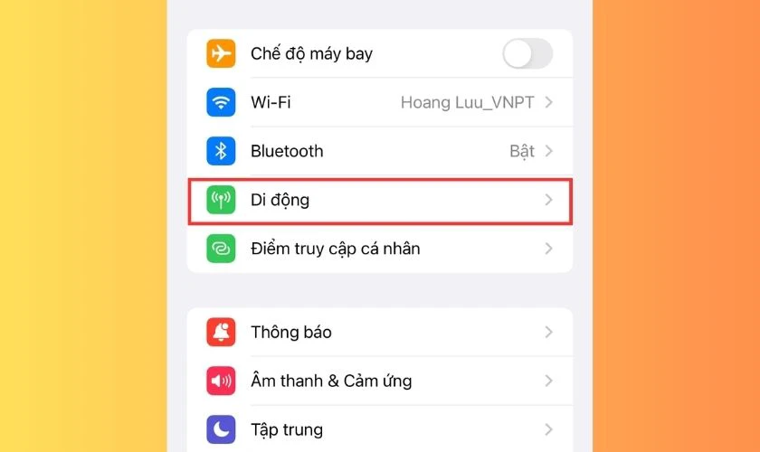 Khởi động lại mạng điện thoại khi iPhone kh&ocirc;ng hiện điểm truy cập c&aacute; nh&acirc;n