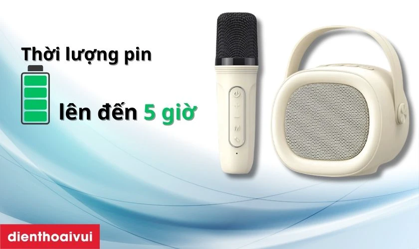 Loa được trang bị pin dung lượng 1200mAh, cho ph&eacute;p sử dụng li&ecirc;n tục trong 5 giờ
