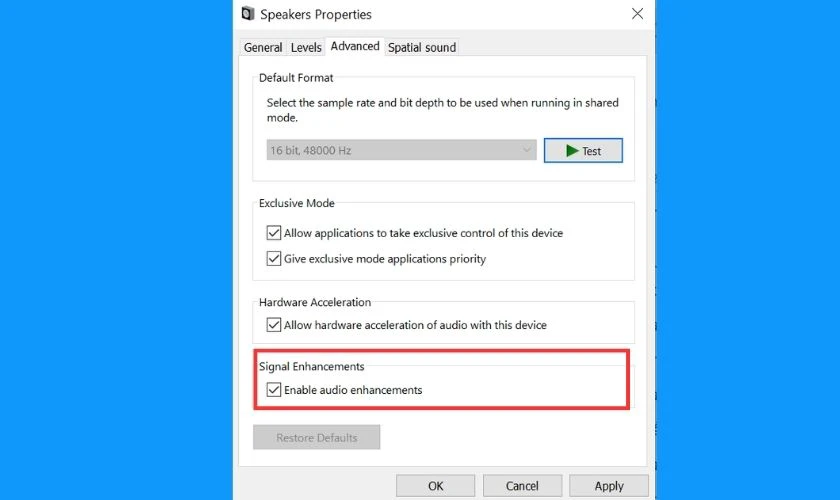 Enable audio enhancements