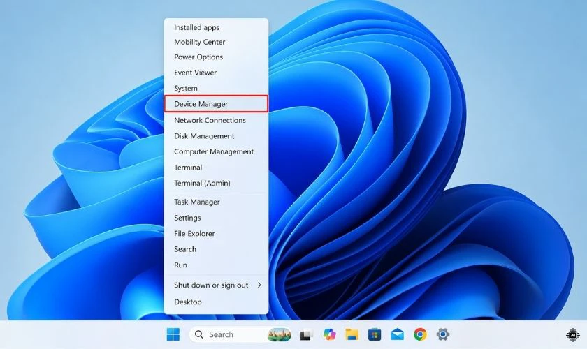 Nhấp chuột phải vào nút Start, chọn Device Manager