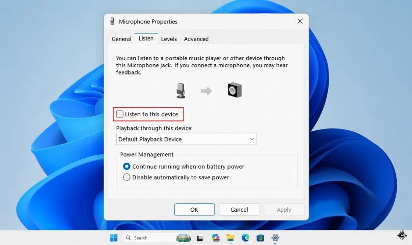 Bỏ chọn Listen to this device (Nghe thiết bị này)