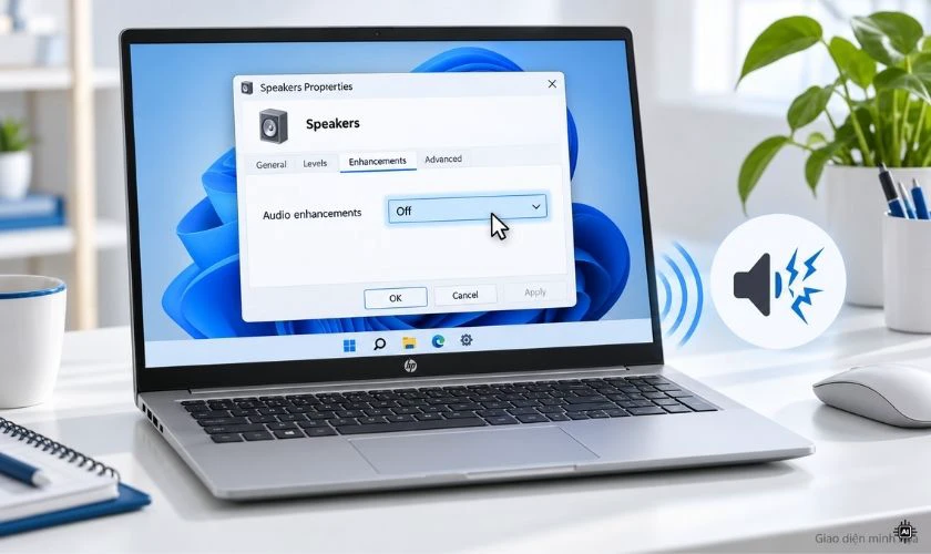 Tìm mục Audio enhancements (Tăng cường âm thanh) và chuyển sang Off (Tắt)
