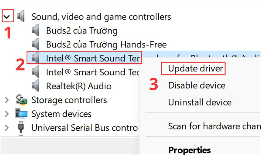Mở rộng danh mục Sound, video and game controllers