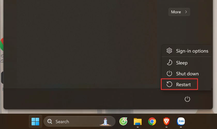 Cuối c&ugrave;ng bạn chọn v&agrave;o Restart