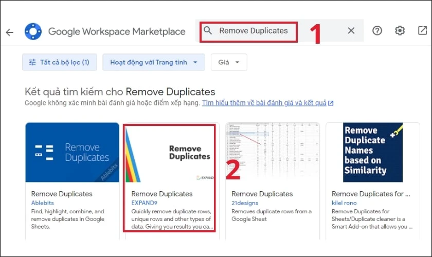 T&igrave;m từ kh&oacute;a Remove Duplicates v&agrave; chọn tiện &iacute;ch của t&aacute;c giả EXPAND9