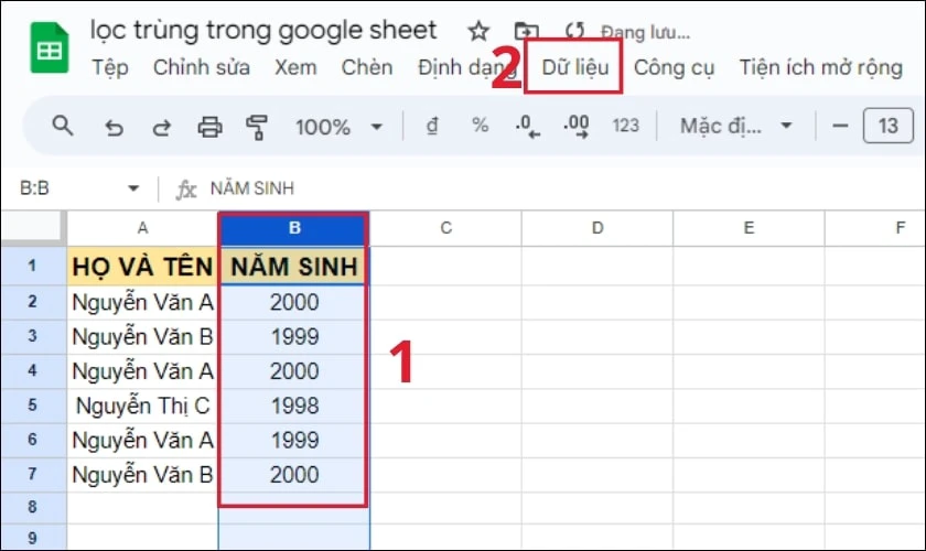 C&aacute;ch x&oacute;a dữ liệu tr&ugrave;ng trong Google Sheets
