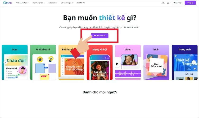 Truy cập website v&agrave; chọn Bắt đầu thiết kế