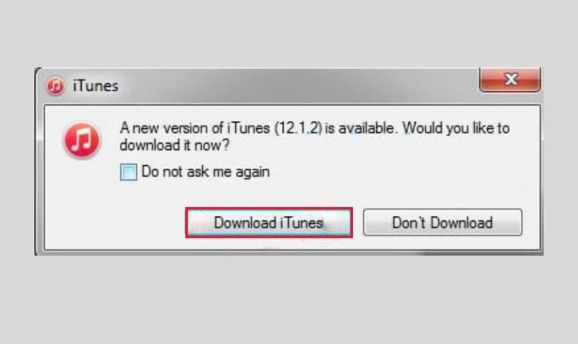 Nhấn vào nút Download iTunes trên hộp thoại