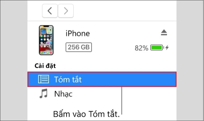 Vào Tóm tắt và chọn Cập nhật