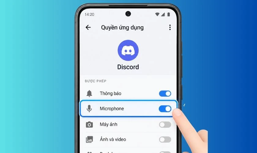 Chọn Quyền và chọn mục Micro