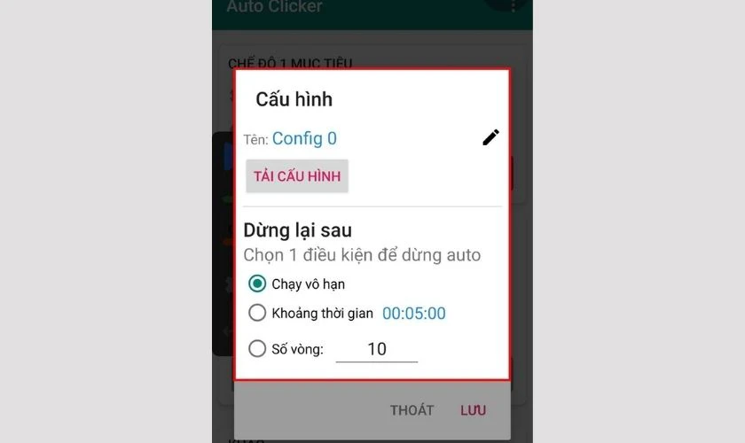 Điều chỉnh thời gian click