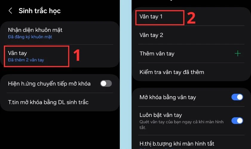 Chọn v&agrave;o V&acirc;n tay v&agrave; chọn v&acirc;n tay muốn x&oacute;a