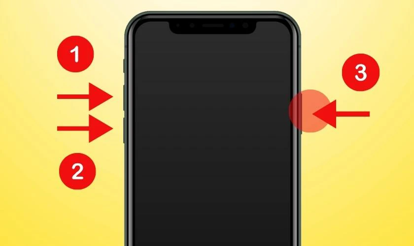 Bấm c&aacute;c n&uacute;t để đưa iPhone về DFU bằng FaceID