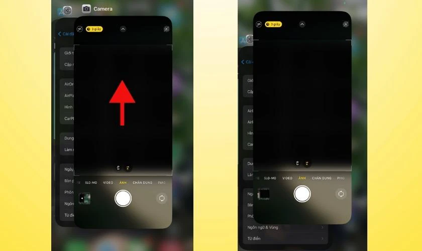 Đ&oacute;ng ứng dụng camera iPhone v&agrave; mở lại