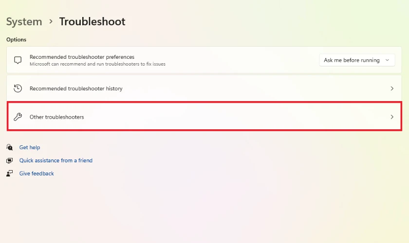 Nhấp chuột v&agrave;o Other Troubleshooters để xem tất cả c&aacute;c thư mục