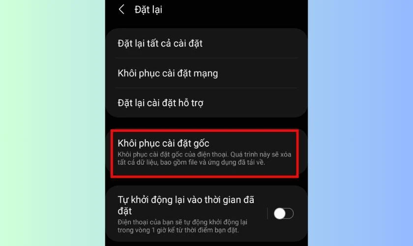 Sau đ&oacute; chọn tiếp v&agrave;o Kh&ocirc;i phục c&agrave;i đặt gốc