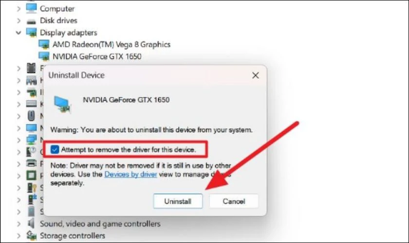 Chọn Uninstall device