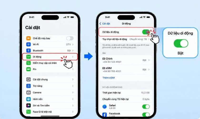 eSIM có sóng nhưng không dùng được dữ liệu