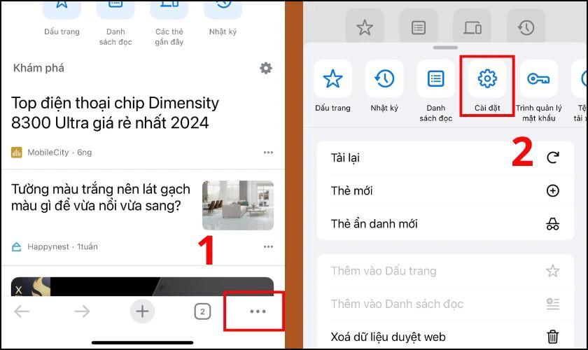 Chọn biểu tượng 3 chấm dọc v&agrave; v&agrave;o phần C&agrave;i đặt