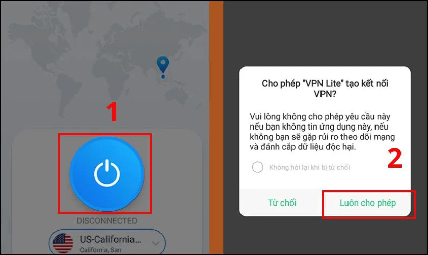 Chọn ph&iacute;m nguồn m&agrave;u xanh v&agrave; nhấn chế độ Lu&ocirc;n cho ph&eacute;p