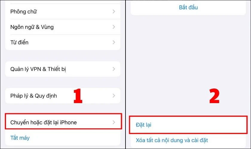 Nhấn tiếp v&agrave;o Đặt lại để kh&ocirc;i phục c&aacute;c thiết lập về trạng th&aacute;i ban đầu