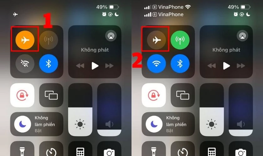 K&iacute;ch hoạt lại SIM bằng chế độ m&aacute;y bay để sửa&nbsp;lỗi iPhone kh&ocirc;ng nhận SIM