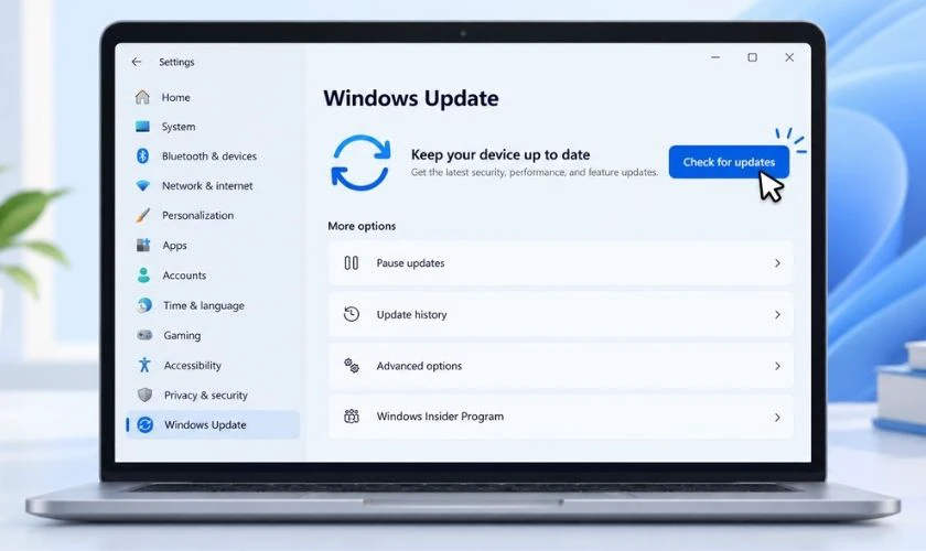Nhấn Check for updates và chờ Windows kiểm tra