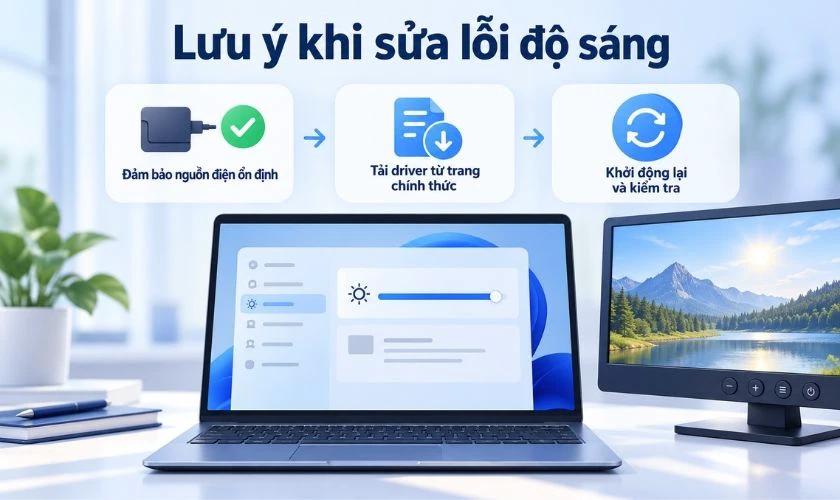 Lưu ý khi sửa lỗi không chỉnh được độ sáng màn hình Win 11