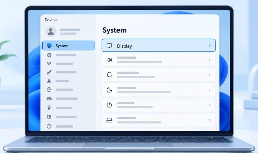 Chọn System, chọn tiếp Display