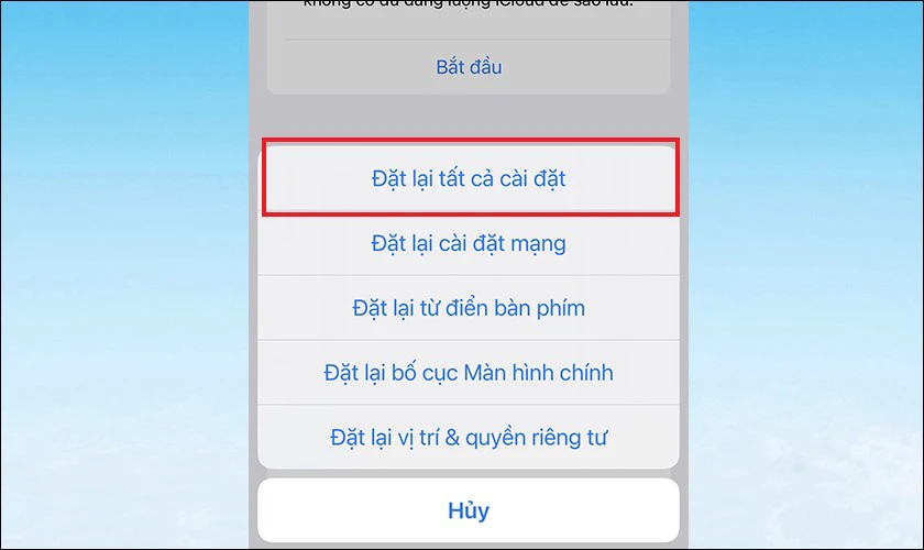 Sau đ&oacute; bạn nhấn Đặt lại tất cả c&agrave;i đặt
