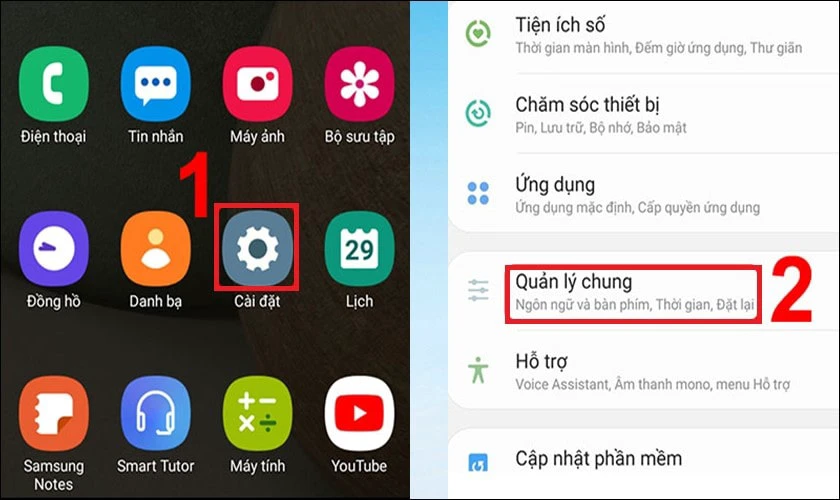 Chọn v&agrave;o C&agrave;i đặt rồi chọn Quản l&yacute; chung