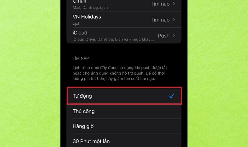 Tại đ&acirc;y h&atilde;y chọn phần Tự động